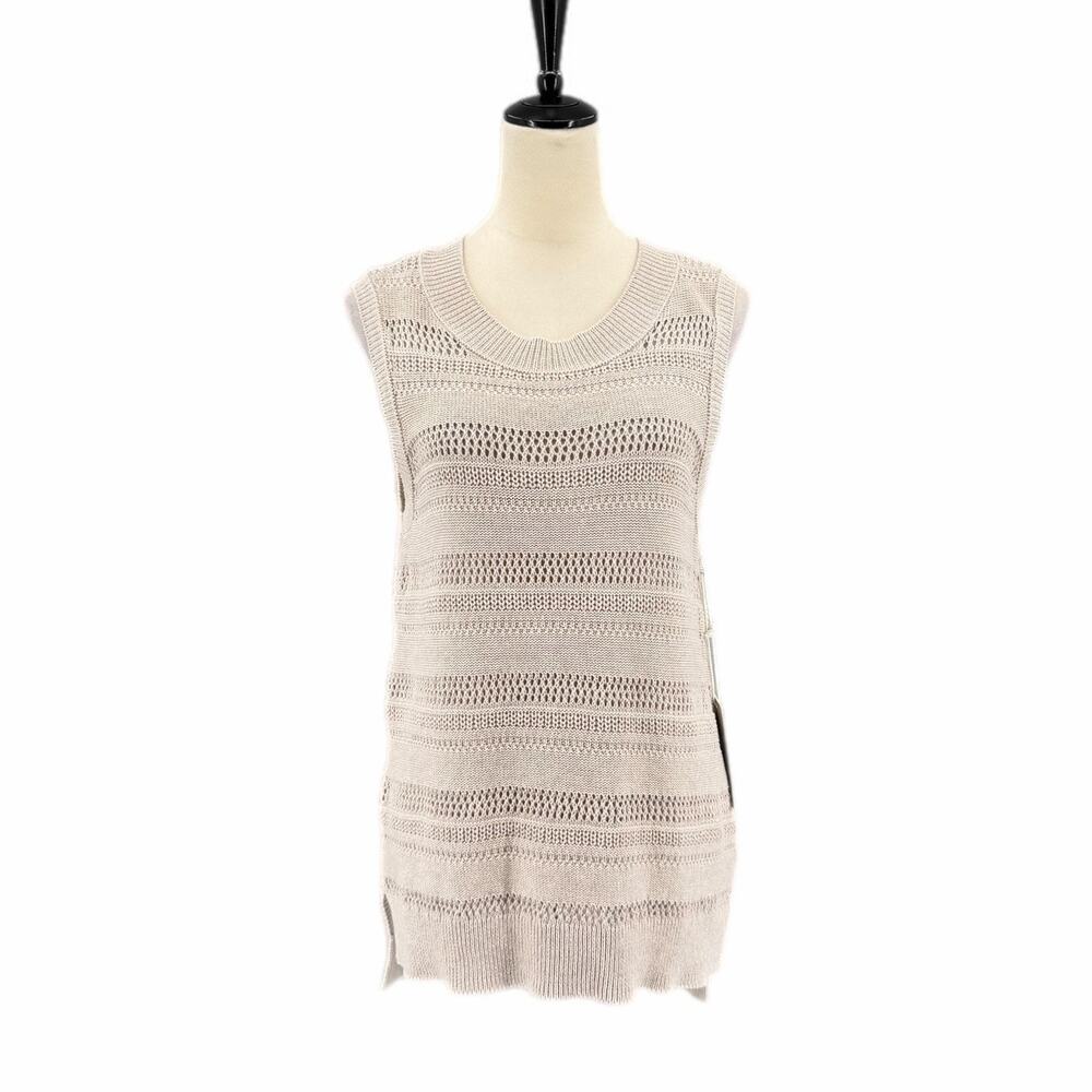 Joie NEW Beige Pointelle Coastal Neutral 100% Cotton Sweater Open Knit Tank Top